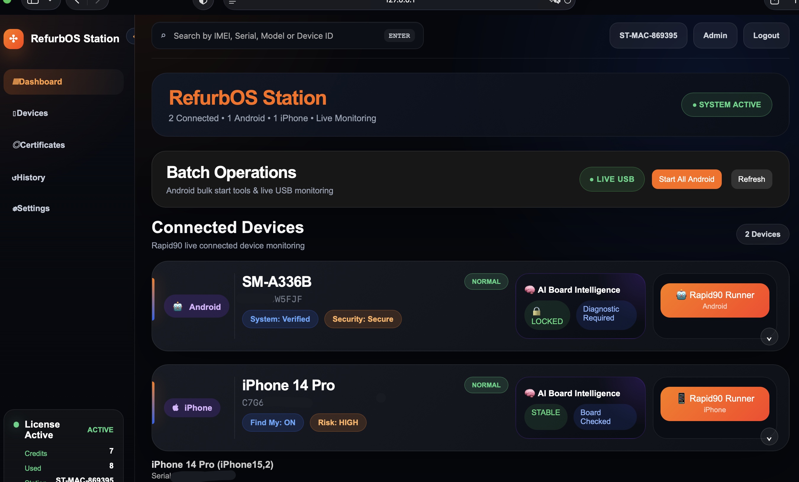 RefurbOS Station dashboard