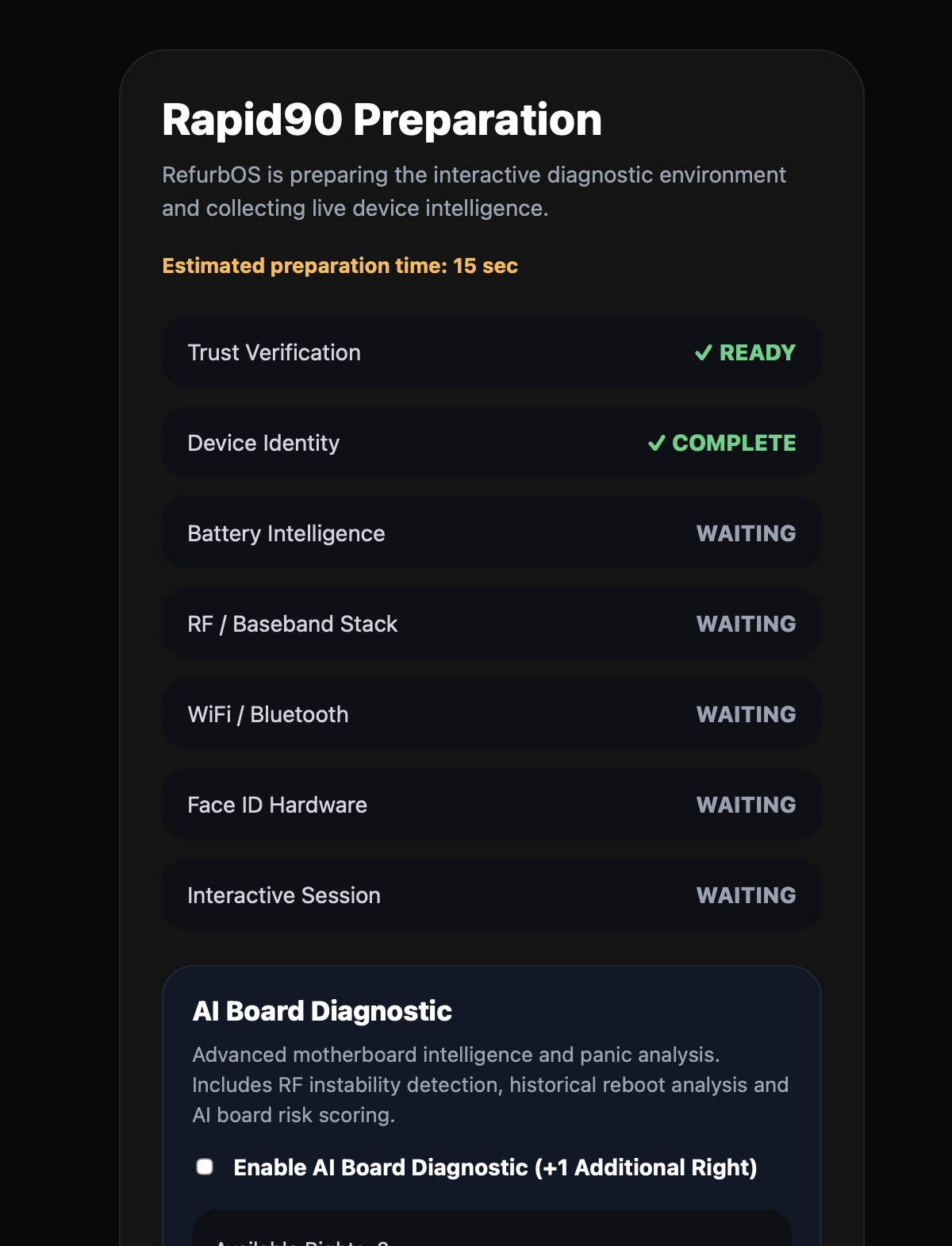 Rapid90 preparation screen